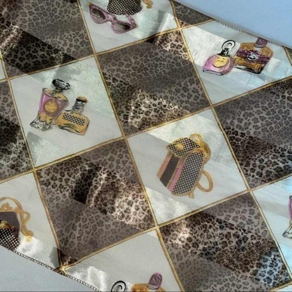 COPY - Vintage Satin Chain Cheetah Checkered Print Scarf
